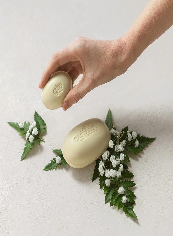 كاستيلبل صابون كاستيلبيل العطري برائحة زهرة الفربينا، عبوة من قطعتين، 150 غرام لكل قطعة، مصنوع من مكونات نباتية، تم اختباره من قبل أطباء الجلدية، مغلف بورق، ألواح استحمام برتغالية مصنوعة يدوياً - Image 2